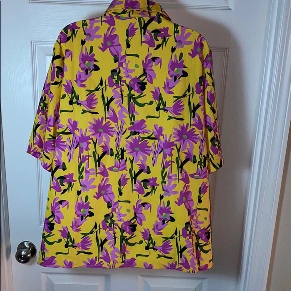 Rebdolls Yellow and Purple Floral Button Down Shirt Tropical Hawaiian Plus Sz 3X - Picture 8 of 11